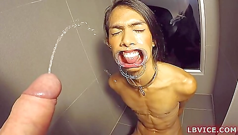 Busty brunette pissing on her pussy and getting fucked