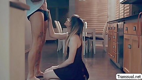 A sexy brunette hottie gives a blowjob and deepthroat for creampie