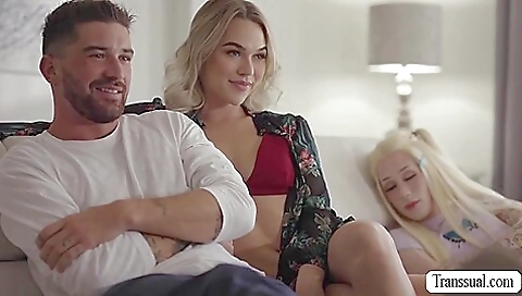 Bitch with a large dick enjoys her stepsis sucking and riding